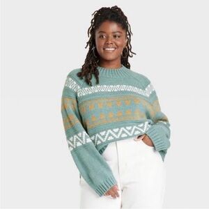 Universal Thread Teal and Mustard Patterned Sweater